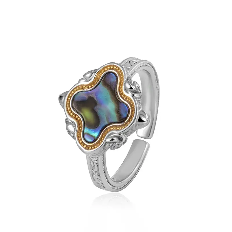 abalone and mother of pearl silver ring