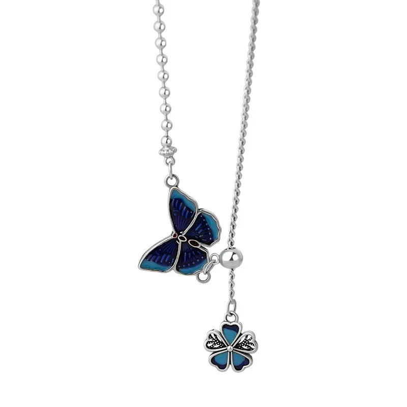 Enamel Butterfly Silver Necklace
