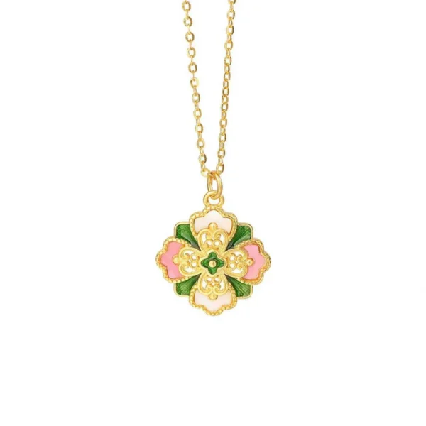 Lucky Flower Enamel Pendant Necklace