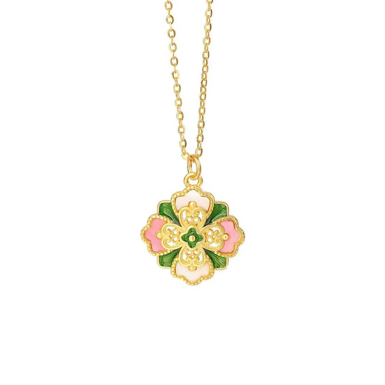 Lucky Flower Enamel Pendant Necklace