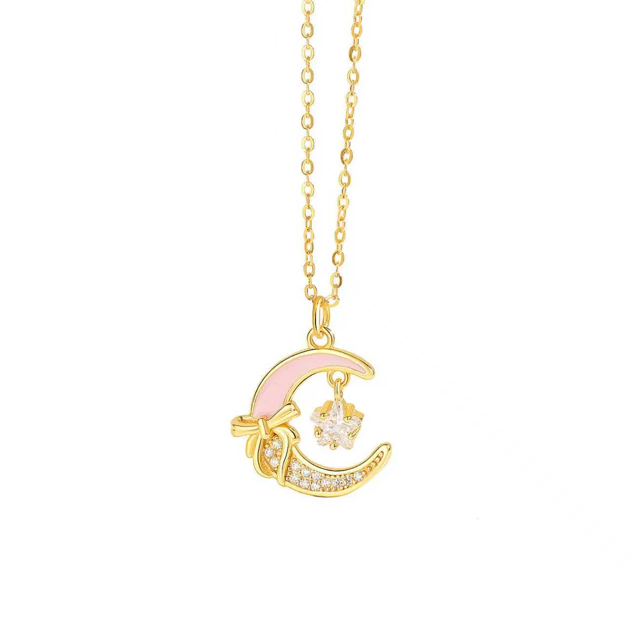 Pink Enamel Moon Necklace