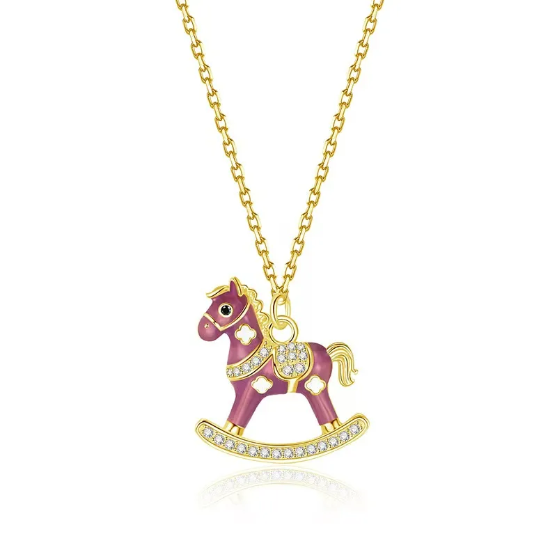 Purple Matte Rocking Horse Enamel Necklace